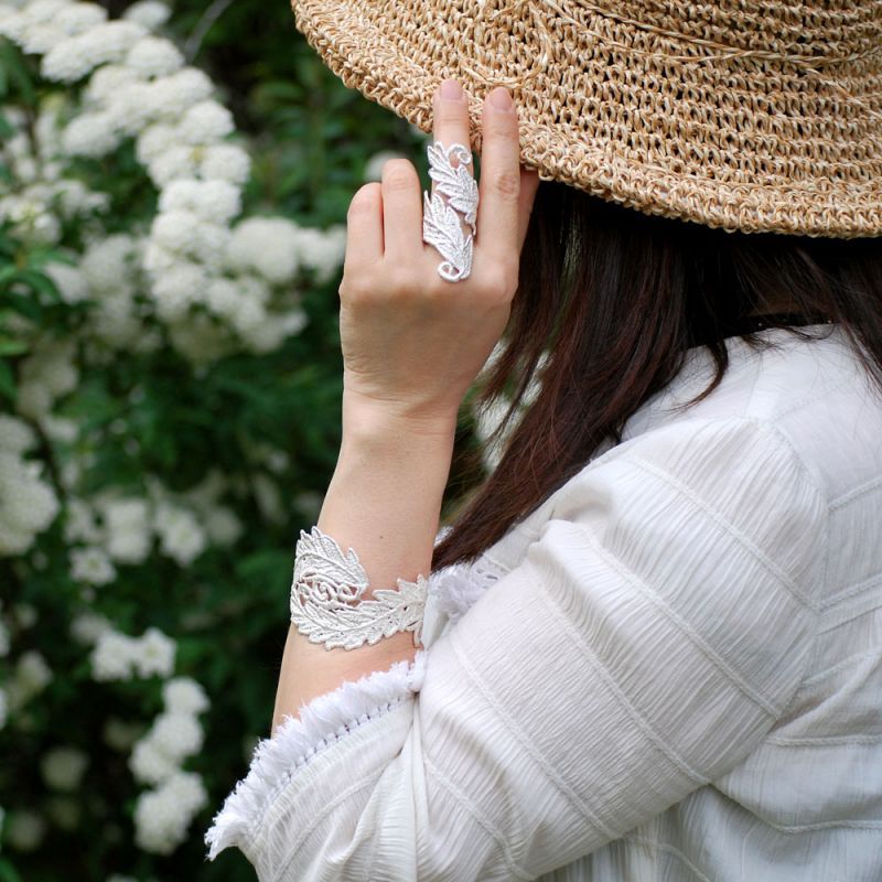 画像: 【Yurinoah-ユリノア】レース/リーフ/葉っぱ/幅広/リング/シルバー925 